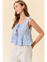 Load image into Gallery viewer, Sky Blue Eyelet Tie Tank
