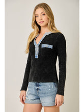 Load image into Gallery viewer, Black Washed Denim Trim Top
