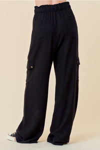 Black Cargo Tie Waist Pants