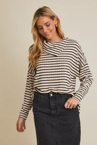 B+W Stripe Asymmetric Neck Top