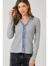 Load image into Gallery viewer, Grey Thermal Denim Trim Top
