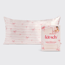 Load image into Gallery viewer, Kitsch King Stripe Bow Satin Pillowcase
