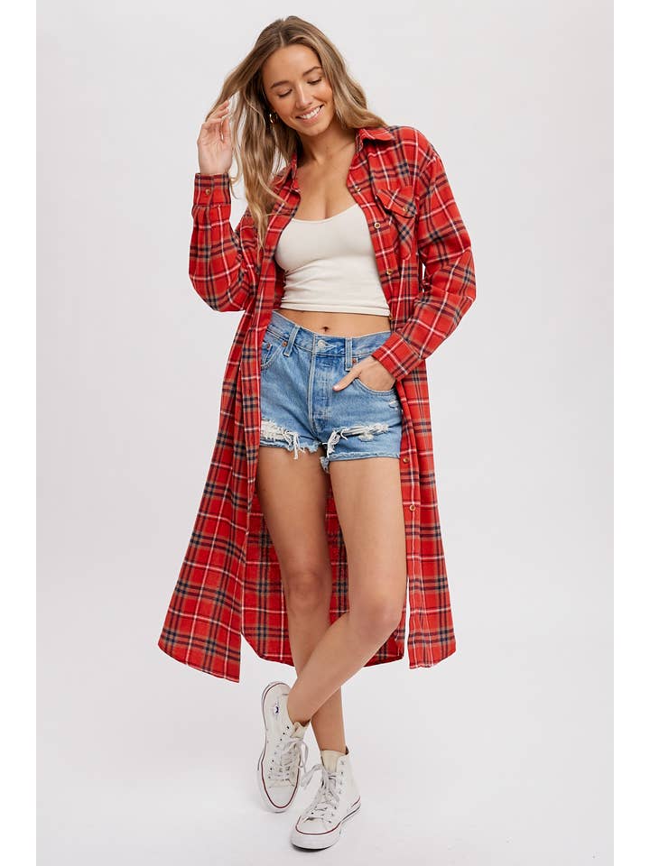 Long Red Plaid Top