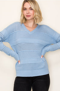 Blue Pointelle Sweater