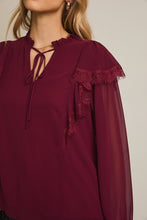 Load image into Gallery viewer, Burgundy Lace Notched Top
