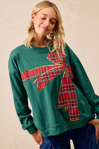 Bibi Green Plaid Bow Pullover