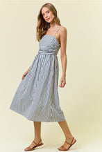 Load image into Gallery viewer, B+W Ruched Stripe Midi Dress
