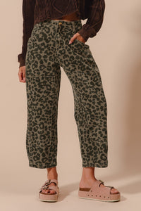 Grey Leopard Barrel Pants