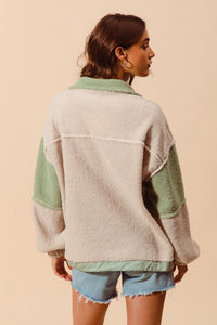 Sage + Oatmeal Sherpa Pullover