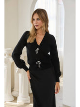 Load image into Gallery viewer, Black Puff Sleeve Ribbon Cardigan
