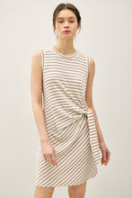 Load image into Gallery viewer, Taupe Linen Stripe Wrap Dress
