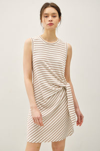 Taupe Linen Stripe Wrap Dress