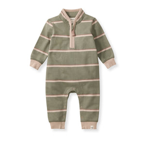Green Stripe Zip Romper - Baby
