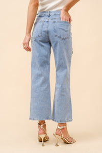 Crystal Front Slit Jeans