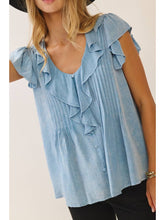 Load image into Gallery viewer, Light Blue Ruffle Top
