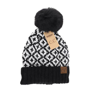 CC Lined Diamond Pom Beanie