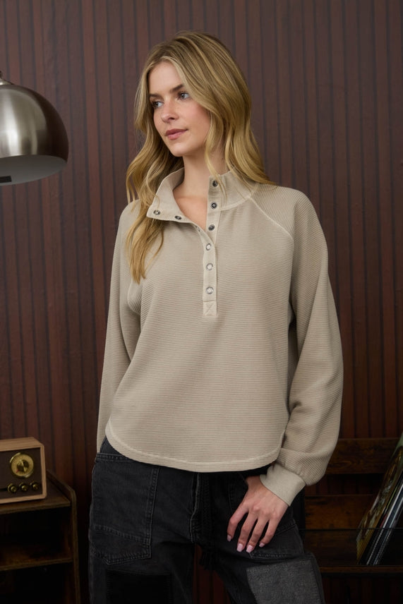 Mocha Snap Henley Pullover
