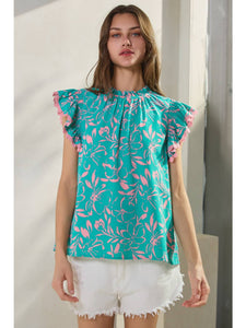 Turquoise + Pink Floral Top