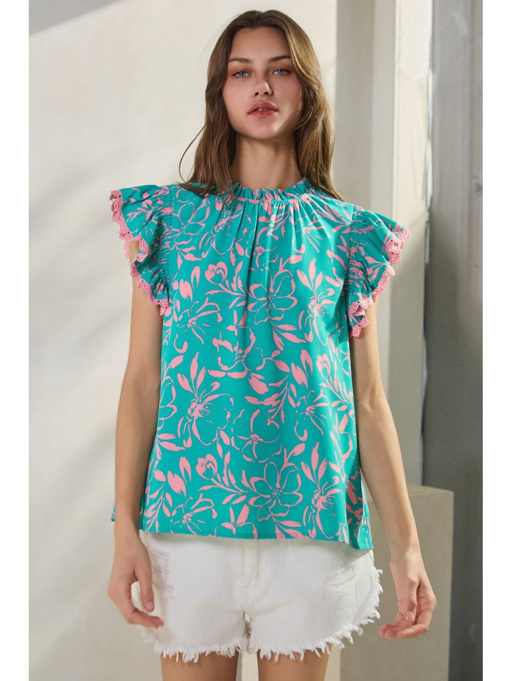 Turquoise + Pink Floral Top