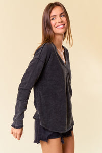 Black V-Neck Thumbhole Top