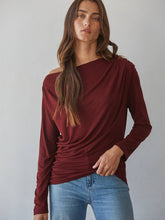 Load image into Gallery viewer, Wine Asymmetric Ruched Top
