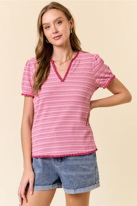 Pink Stripe Notched Top