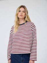 Load image into Gallery viewer, Burgundy Stripe Charcoal Trim Top
