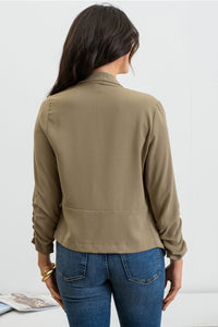 Olive Ruched Sleeve Blazer