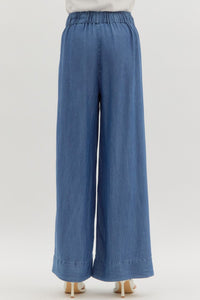 Denim Pintuck Wide Leg Pants