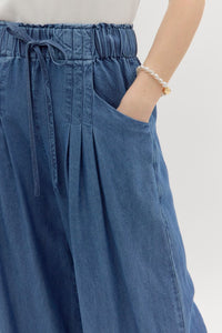Denim Pintuck Wide Leg Pants