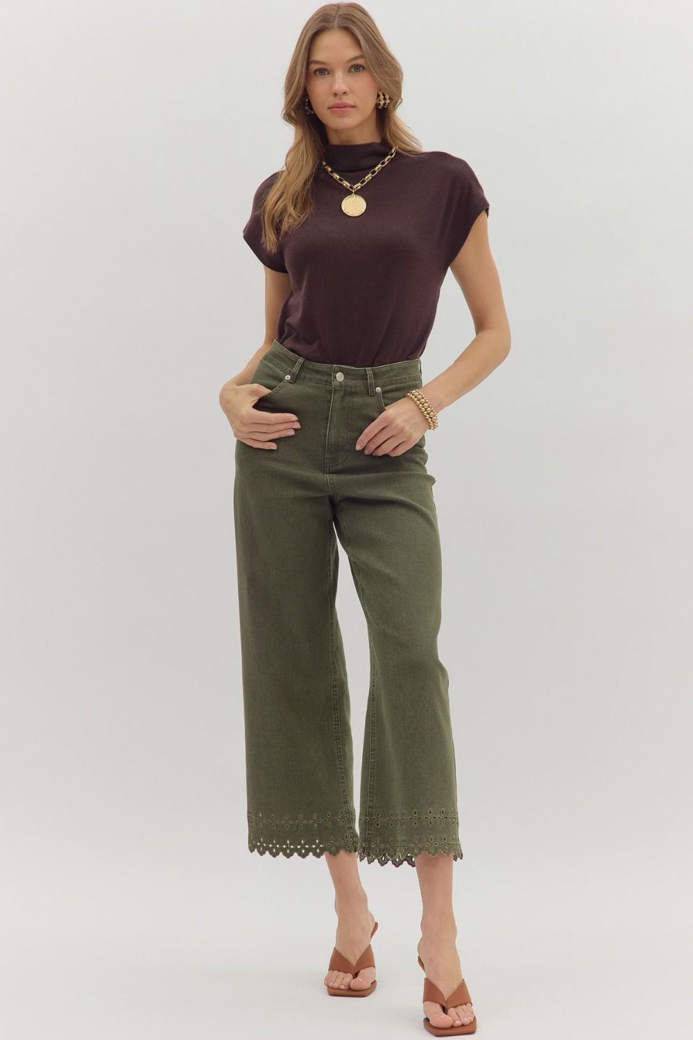 Entro Olive Eyelet Pants