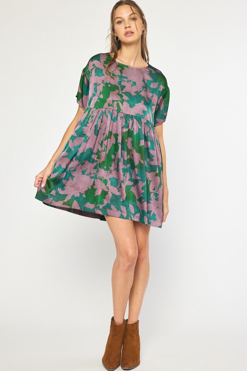 Green + Purple Abstract Floral Dress