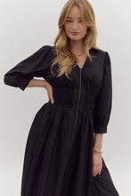 Load image into Gallery viewer, Black Zip Smocked Dress
