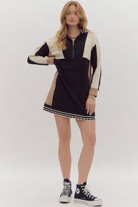 Black + Tan Blocked Zip Dress