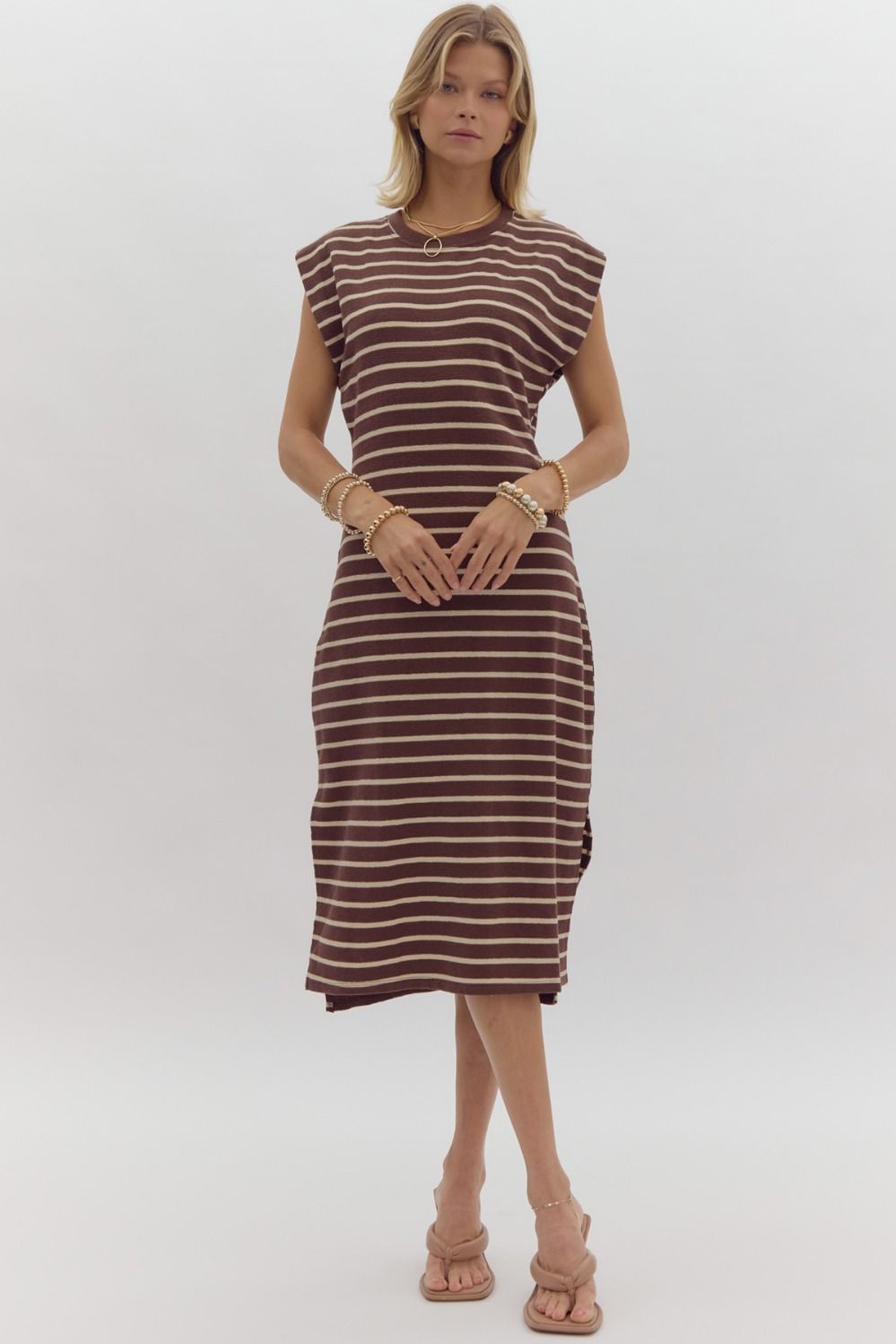 Brown Stripe Midi Dress