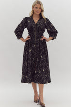 Load image into Gallery viewer, Black + Tan Floral Zip Dress
