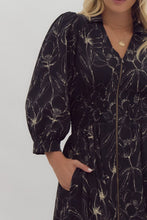 Load image into Gallery viewer, Black + Tan Floral Zip Dress
