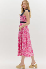 Load image into Gallery viewer, Pink + Navy Floral Midi Dress
