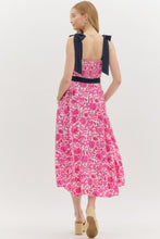 Load image into Gallery viewer, Pink + Navy Floral Midi Dress
