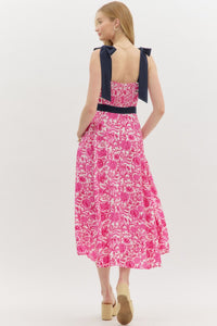 Pink + Navy Floral Midi Dress