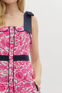Pink + Navy Floral Midi Dress