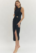 Load image into Gallery viewer, Entro Black + Gold Gathered Dress
