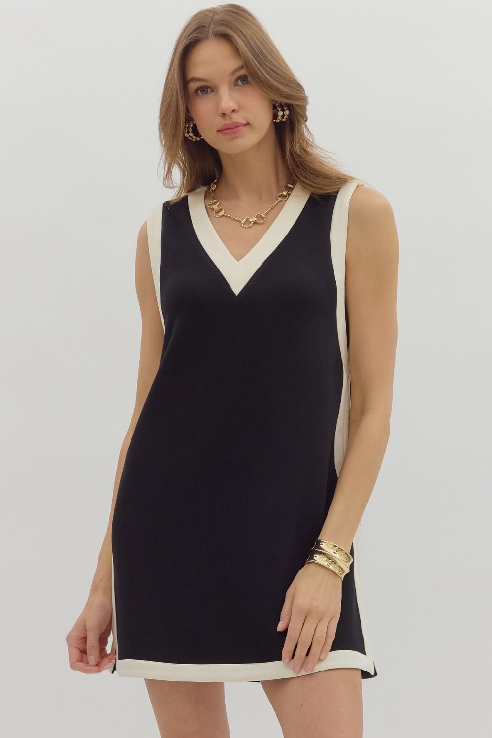 Black Contrast Band Tank Dress