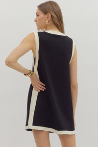 Black Contrast Band Tank Dress