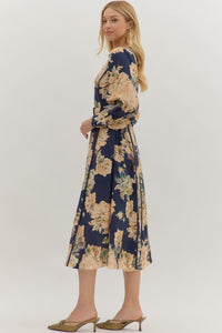 Navy Floral Midi Dress