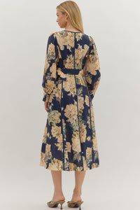 Navy Floral Midi Dress