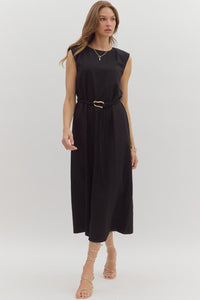 Black Belted Midi Dress