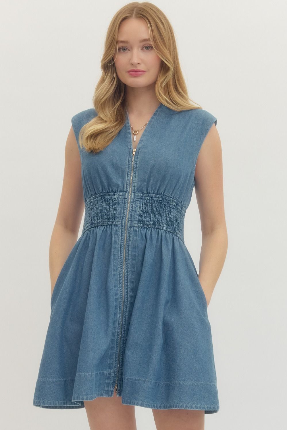 Entro Denim Zip Smocked Dress – Adorn Boutique MI