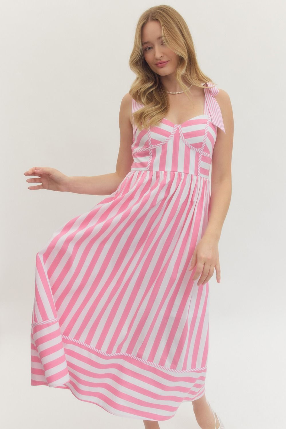 Entro Pink Stripe Midi Dress – Adorn Boutique MI