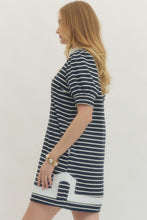 Load image into Gallery viewer, Navy Stripe Dress w/White Trim
